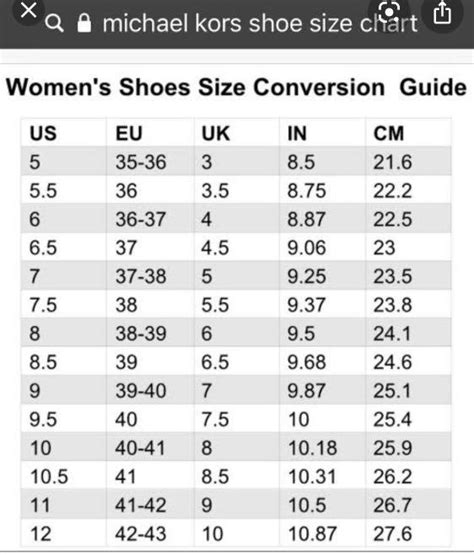 michael kors ladies shoes size chart